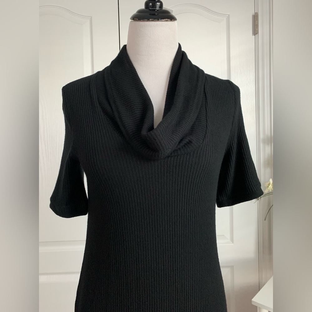 Three Dots Verity Sweater Dress in Black - Size M short sleeve cowl neck dress - Picture 2 of 14